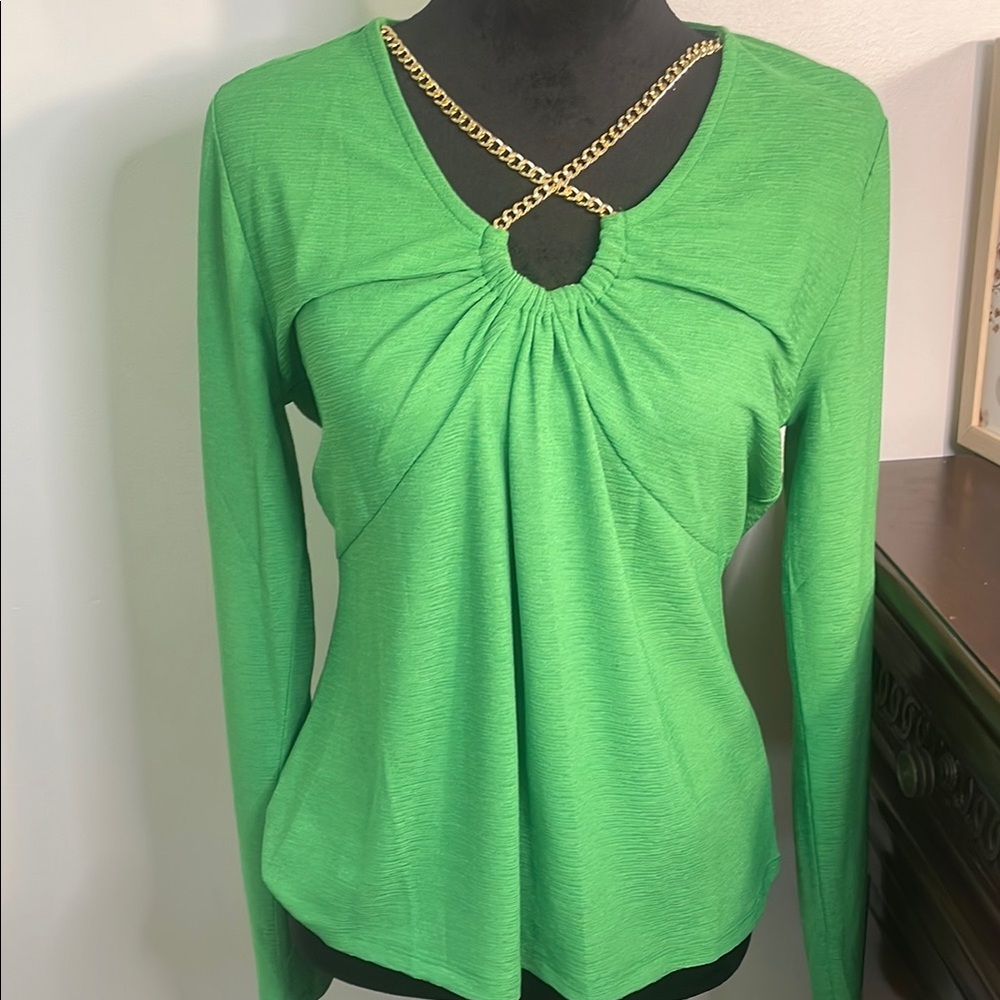 MICHAEL Michael Kors Green Ruched Long Sleeve Blouse - Picture 3 of 8